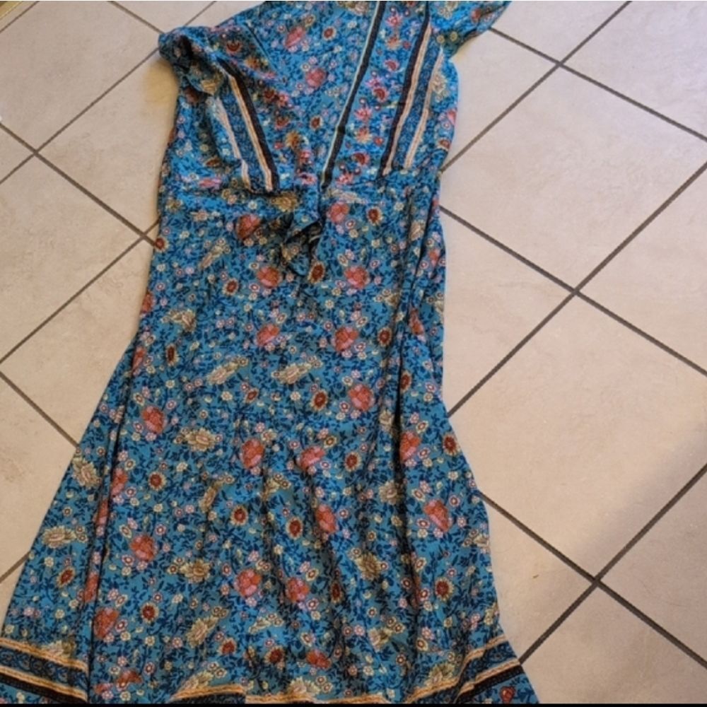 Lot Of 2 Wrap Dresses Maxi Dress Boho Leg Slit Belted Red And Blue XL - Picture 7 of 10